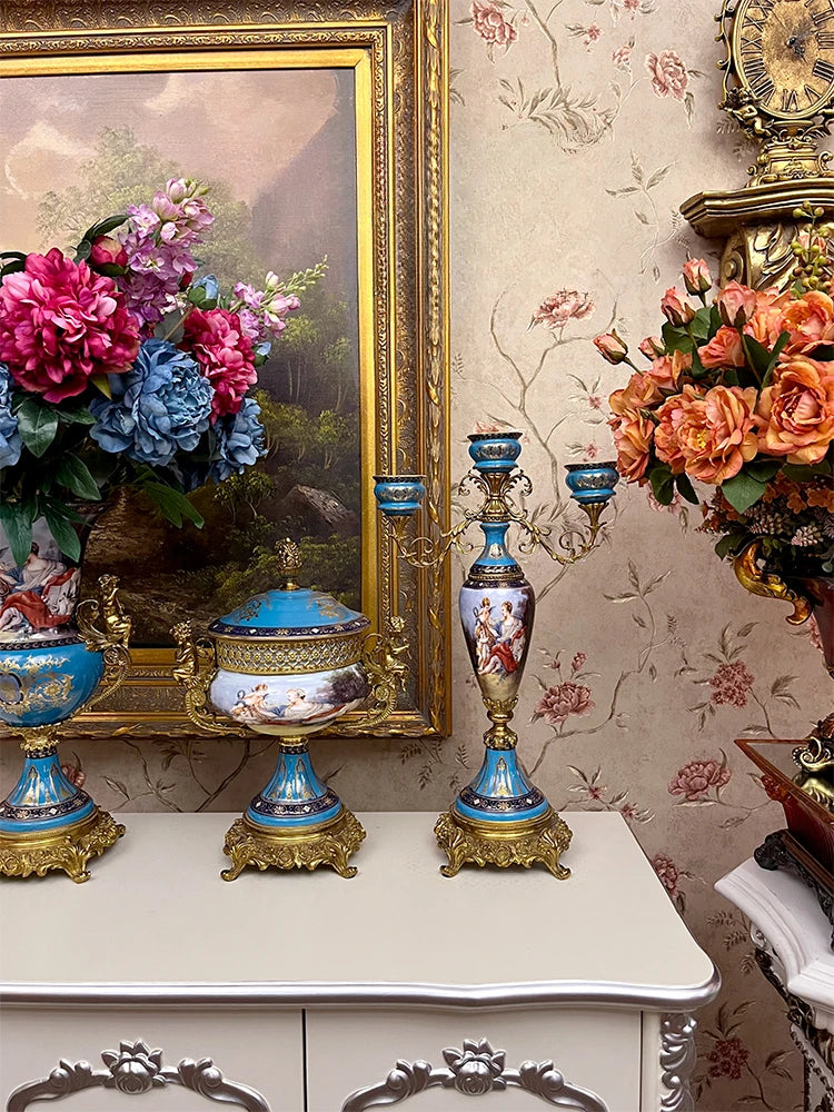 Copper with Porcelain Candlestick Ornaments