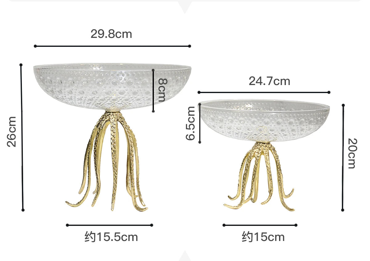Luxury Octopus Shape Metal Statue - Glass Fruit Plate