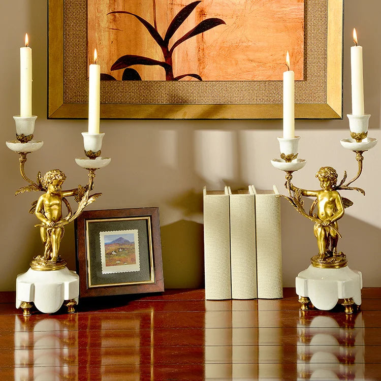 Bronze angel sculpture candle holder -White