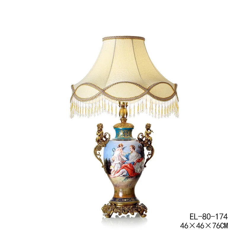Hand-Painted Figure Portrait Ceramic Copper Decorative Table Lamp