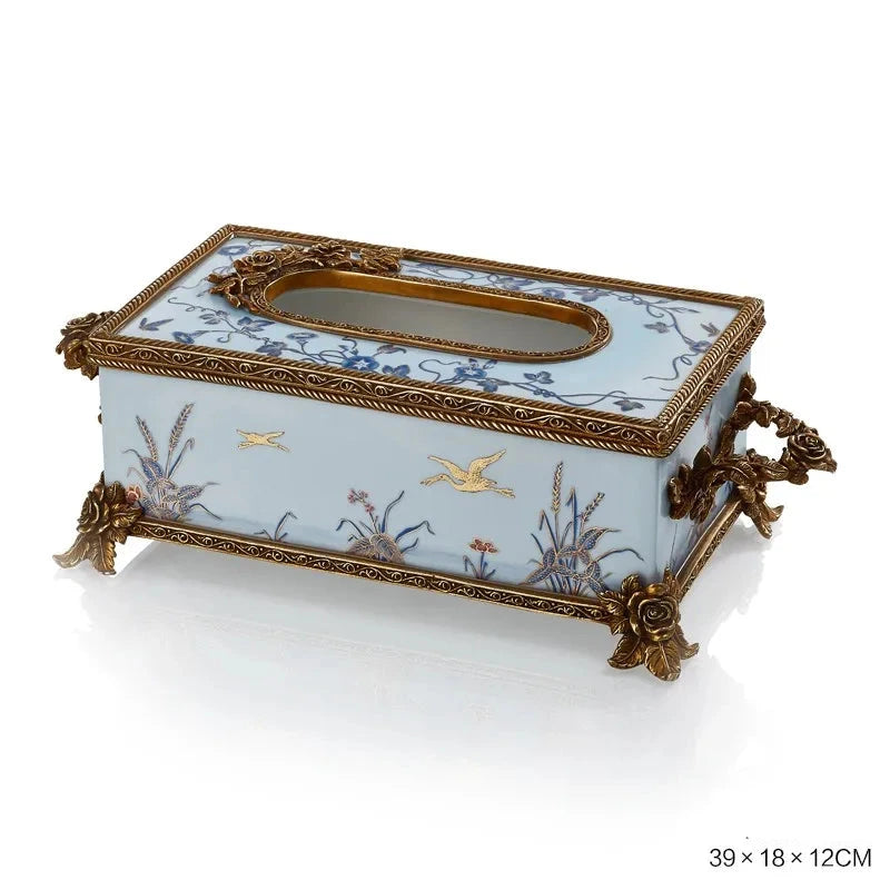 Luxury Hand Painted Blue porcelain with Copper Decoration Ornaments