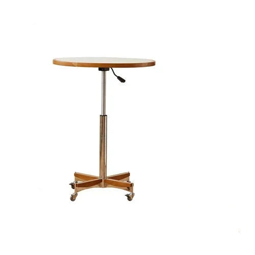 Retro solid wood round table with rollers