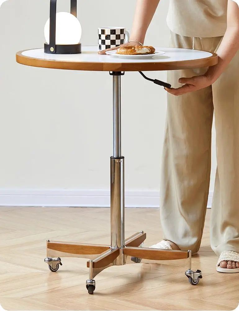 Retro solid wood round table with rollers