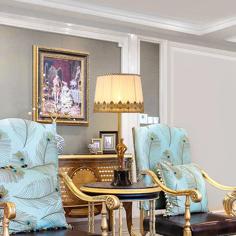 Fabric Shade Luxury Table Lamp for Living Room and Bedroom