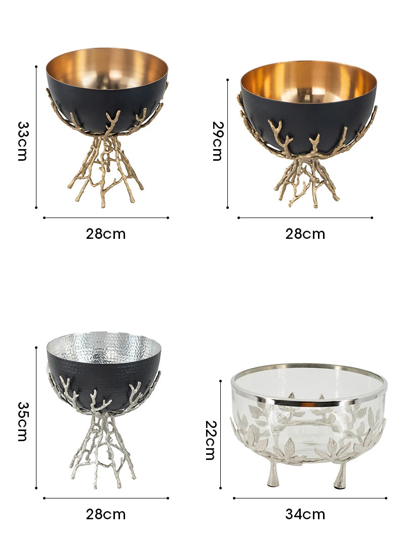 Luxury Aluminum Crafts Black Gold Fruit Plate With Coral Shape