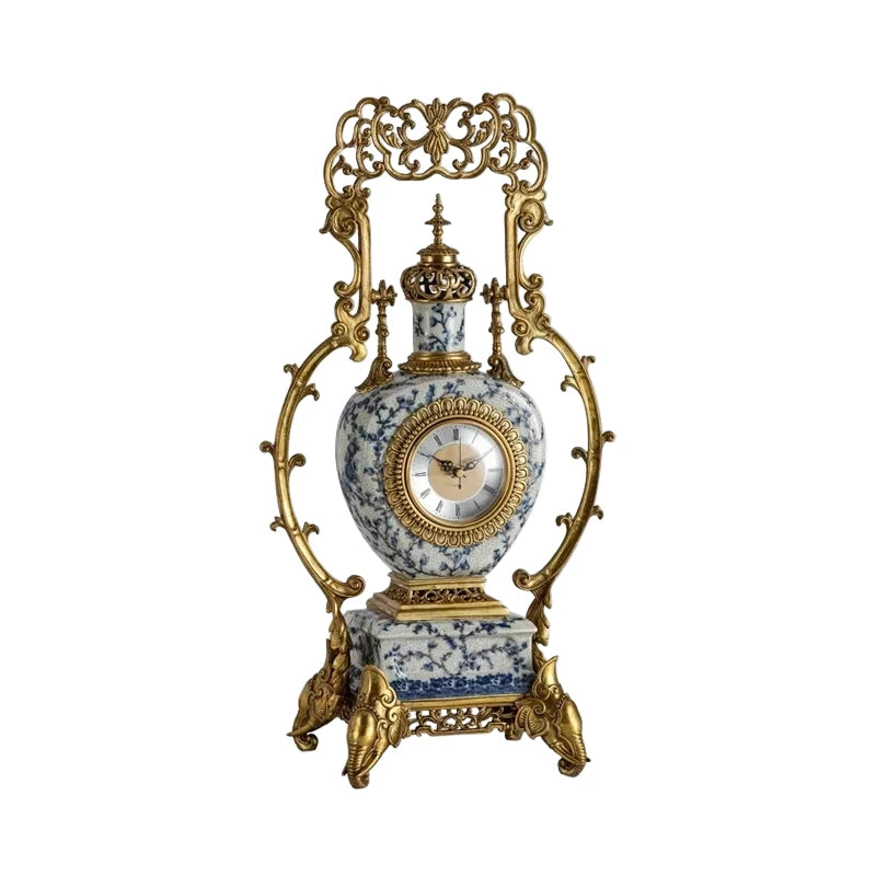 French exquisite hand-painted blue and white ceramic with copper ornament