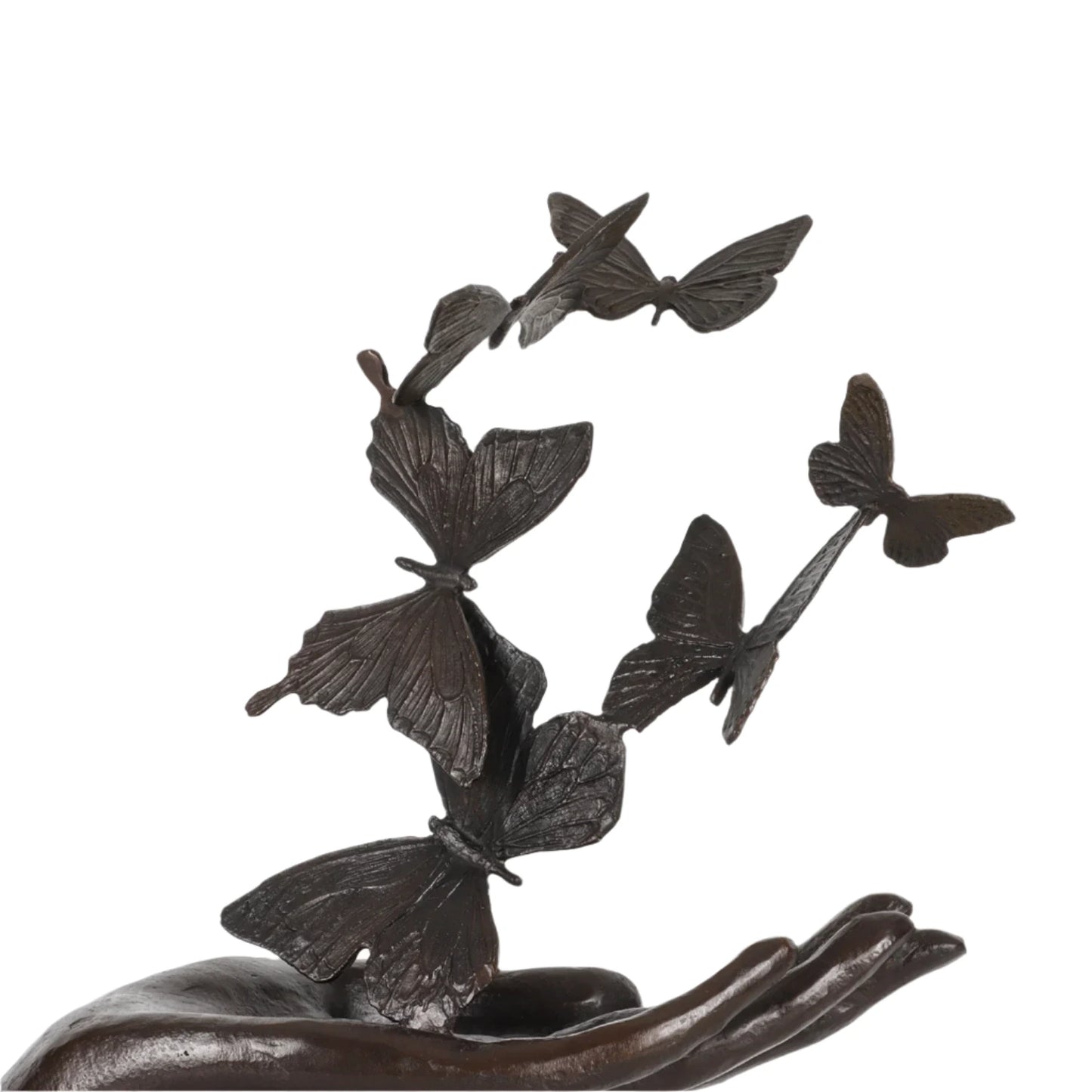 Handmade Bronze Butterflies in Hand Statue