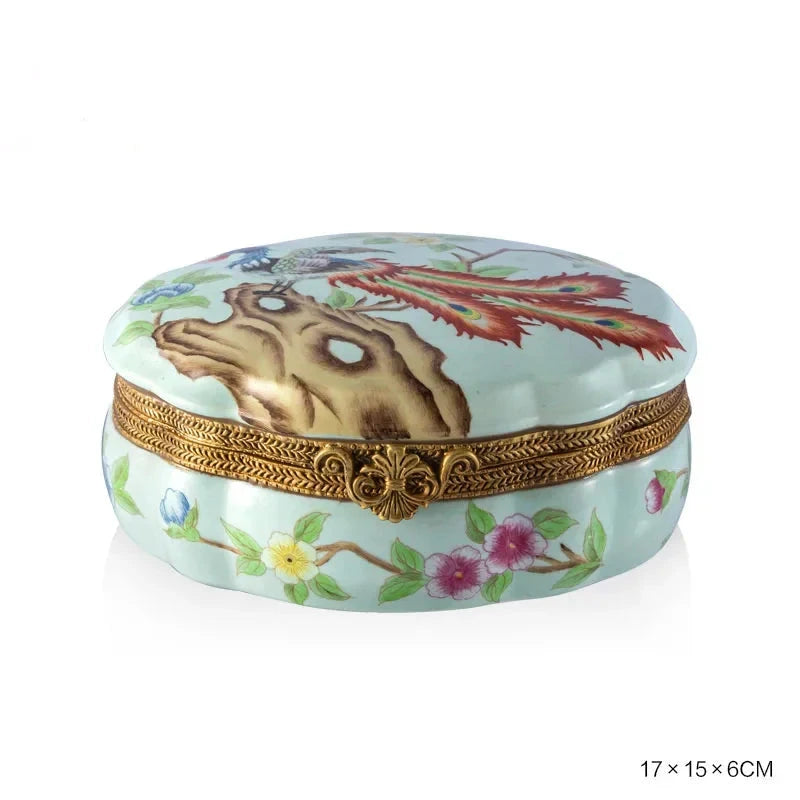 French Romantic Green Ceramic Peacock painted on it decoration Ornaments