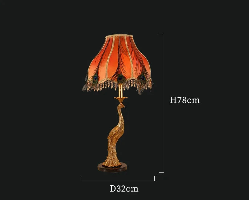 French Style Full Copper Peacock Table Lamp