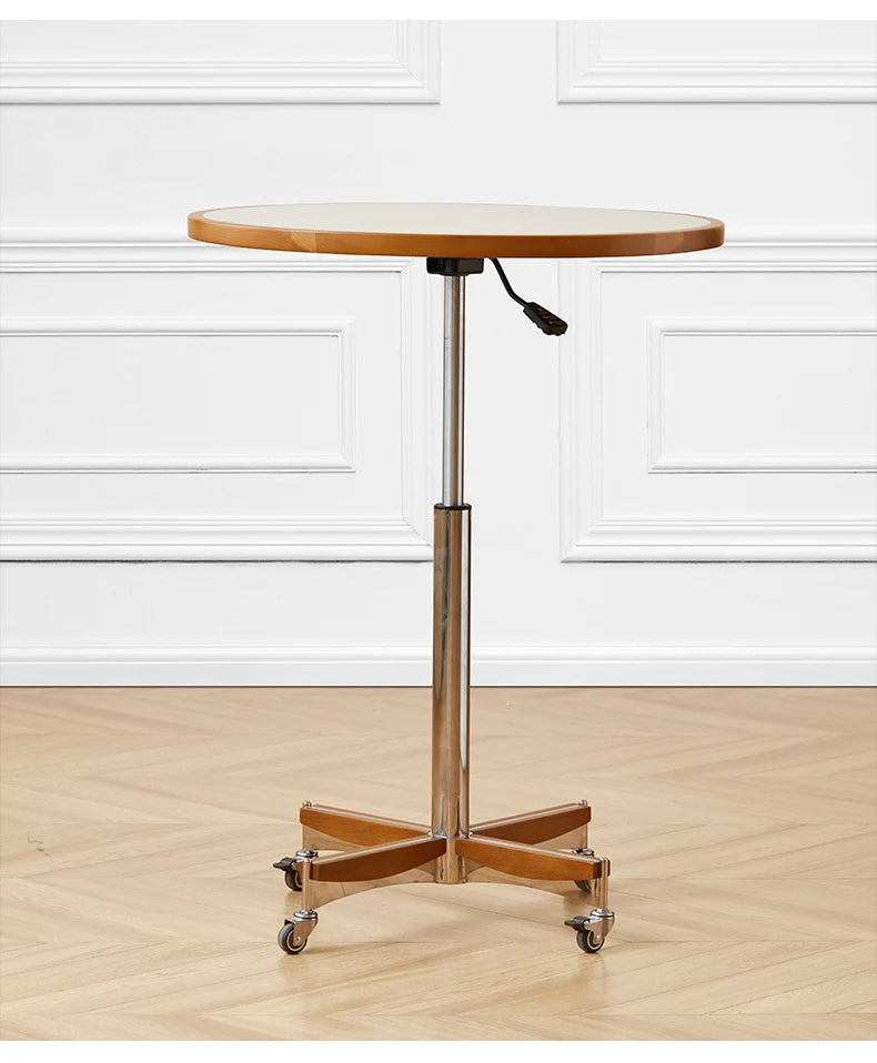 Retro solid wood round table with rollers