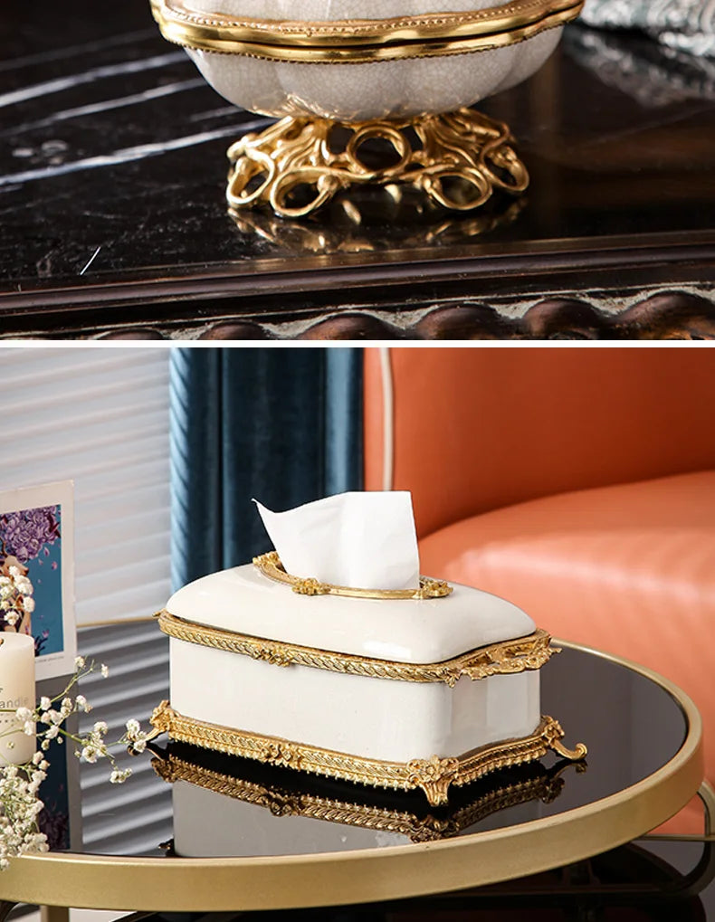 White Ceramic with Copper Luxury Decoration Ornaments set