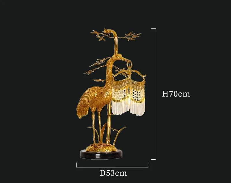 French all-copper Creative Red-Crowned Crane Bronze Table Lamp