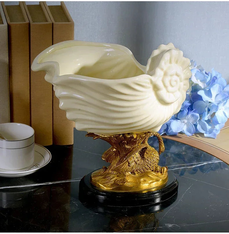 white ceramic With Copper decorative Fruit bowl Ornament