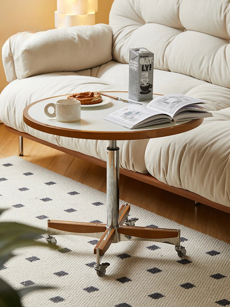 Retro solid wood round table with rollers