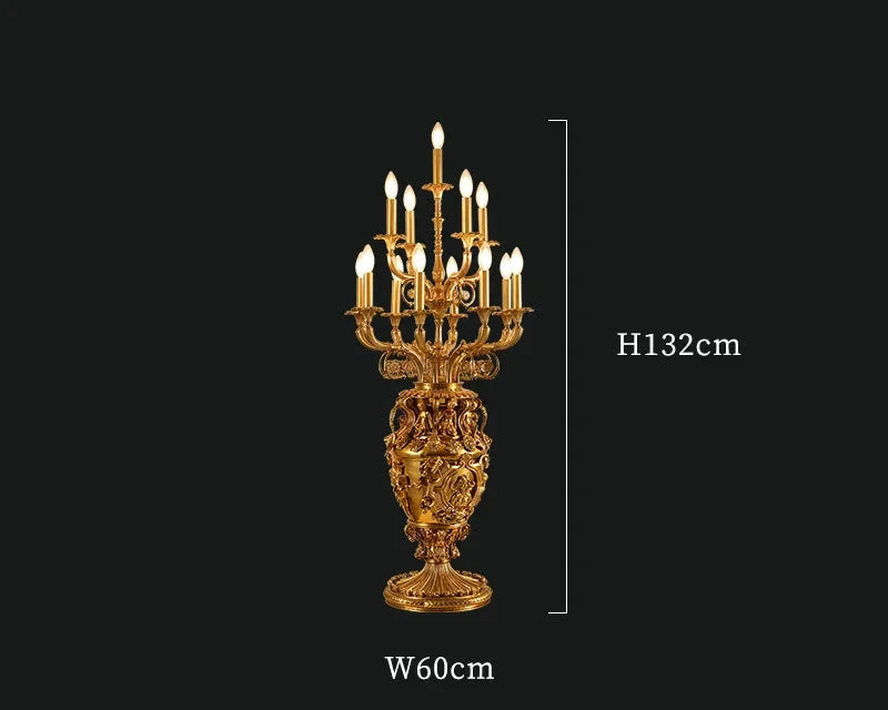 French Antique Copper Decorative European Style Large Brass Candle Table Lamp