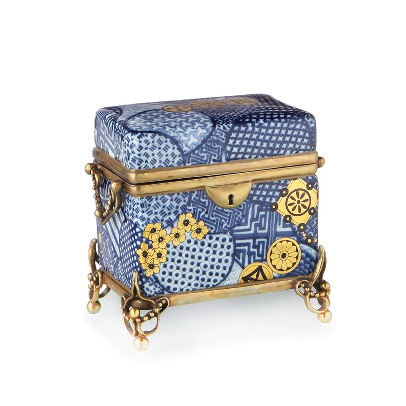 Hand Painted Blue and White High-Grade Ceramic with Copper Decorative Ornaments set