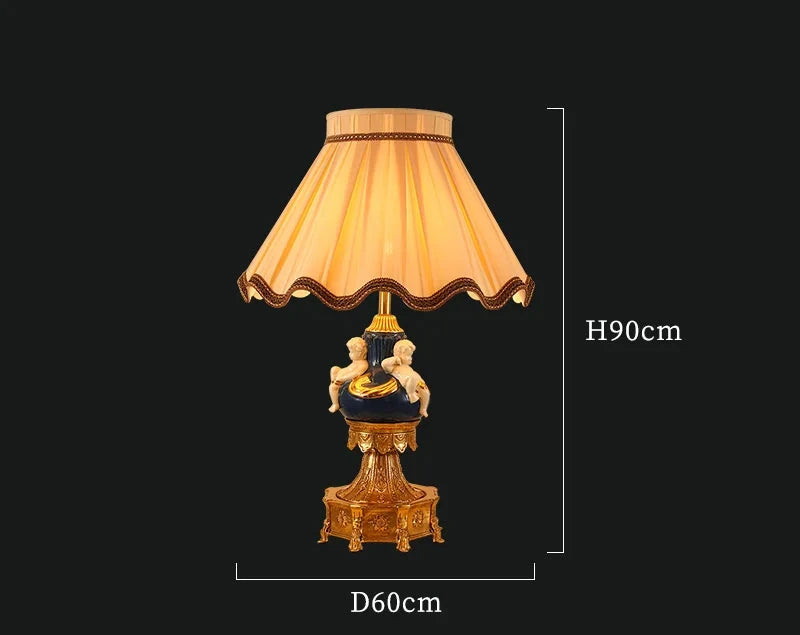 French Copper Table Lamp - White Ceramic Angel