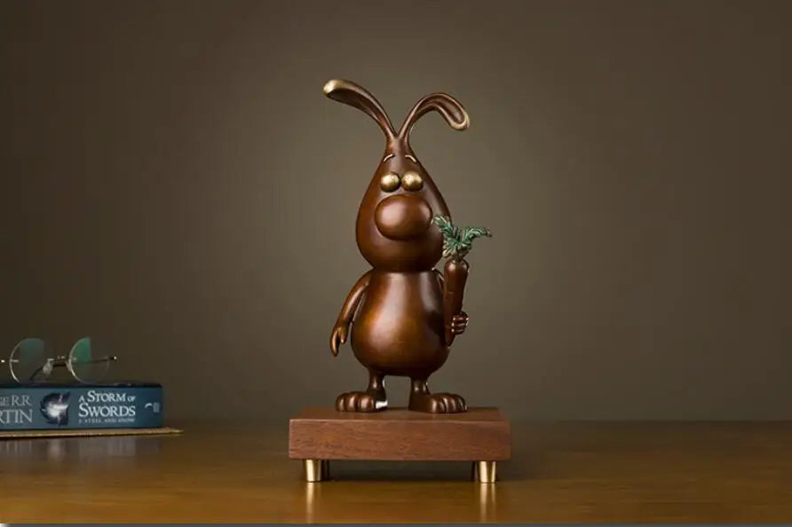 Pure Brass carrot-root rabbit hare abstract sculpture