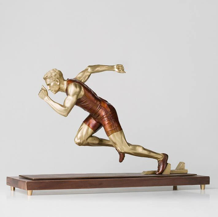 Pure Brass athlete Lad Boy Man starting a race sculpture