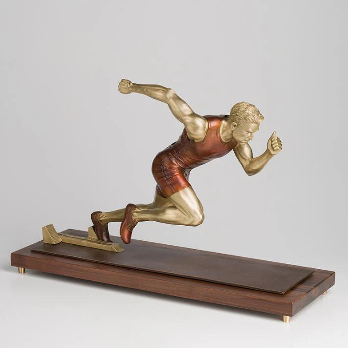 Pure Brass athlete Lad Boy Man starting a race sculpture