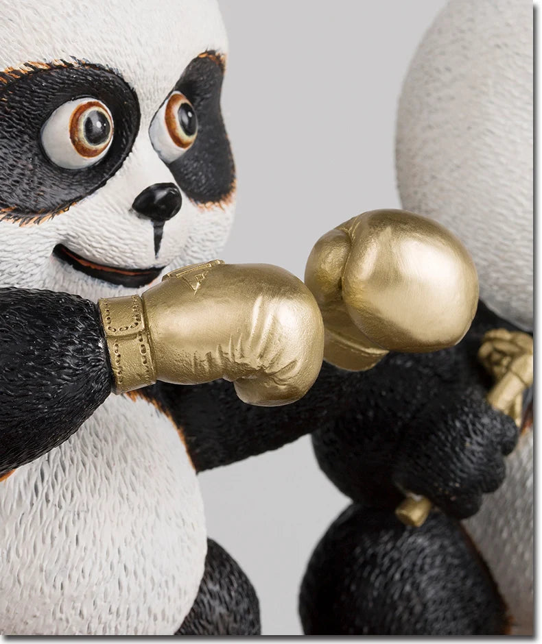 Pure Brass Panda Balck White kung fu Animal sculpture set