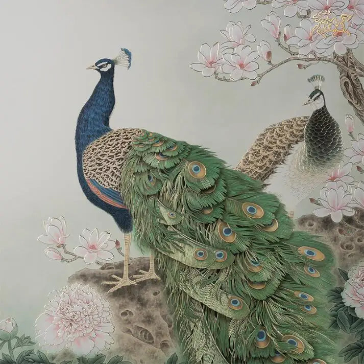 100% Hand-carved bronze peafowl decorative paintings porch paintings murals -limited edition