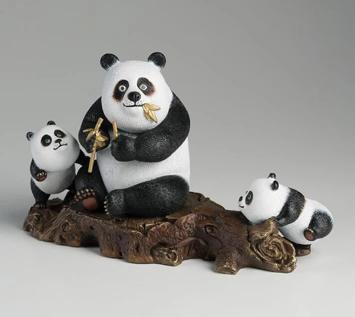 Pure Brass Balck White Panda family Animal sculpture