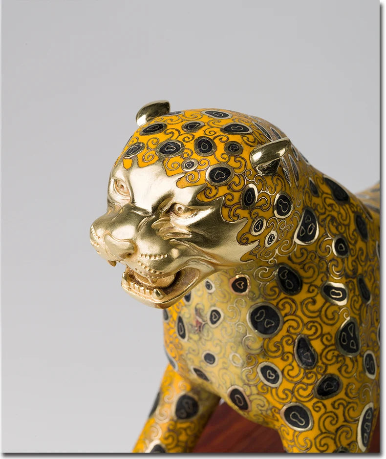 Copper leopard sculpture