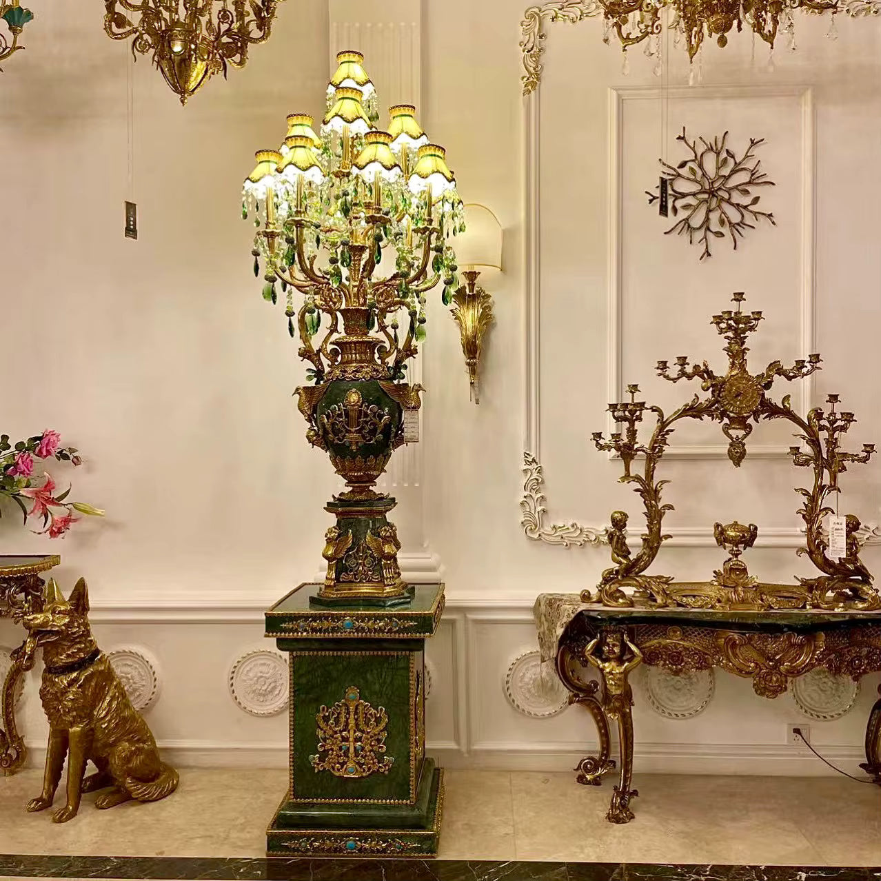 Luxury Bronze Floor Lamp with Marble Base – European Style Decorative Lighting