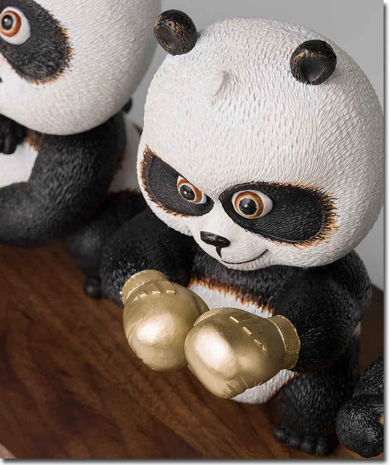 Pure Brass Panda Balck White kung fu Animal sculpture set