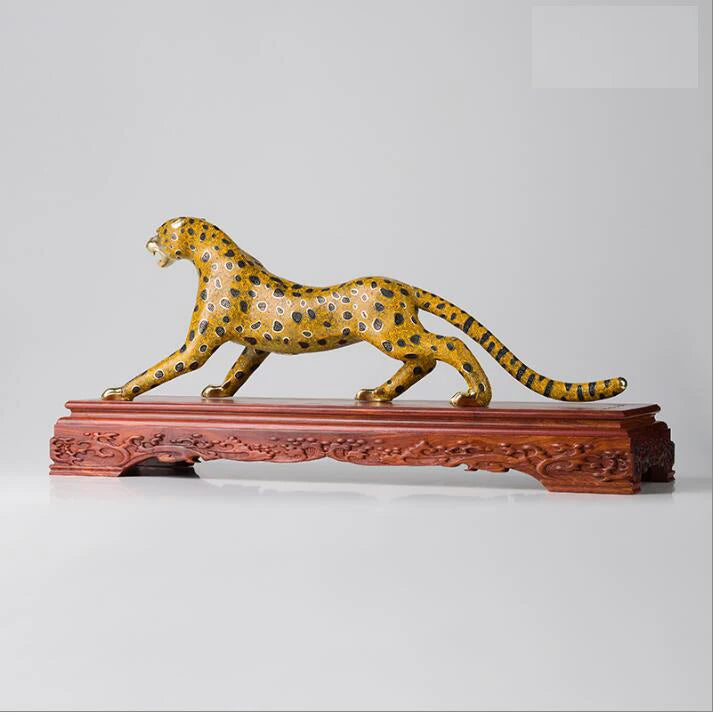 Copper leopard sculpture