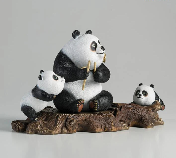 Pure Brass Balck White Panda family Animal sculpture