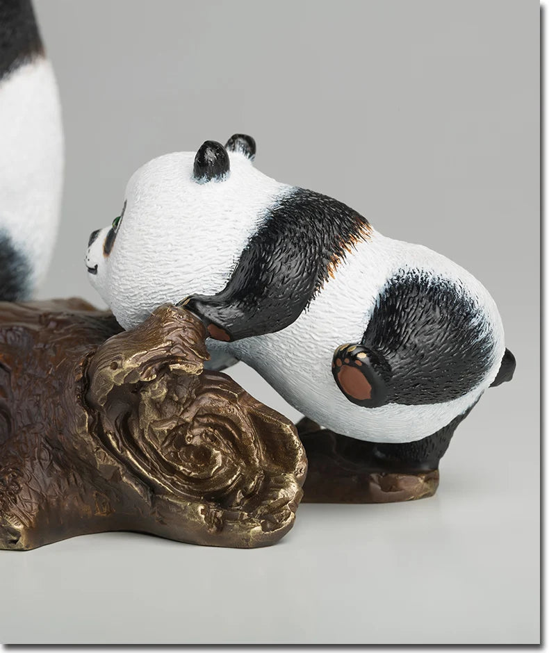 Pure Brass Balck White Panda family Animal sculpture