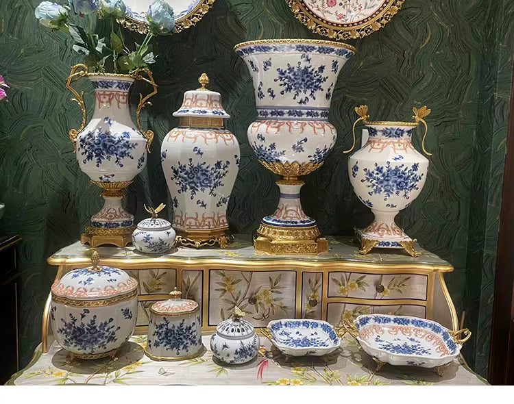 Hand Painted - Blue and white ceramic ornament set