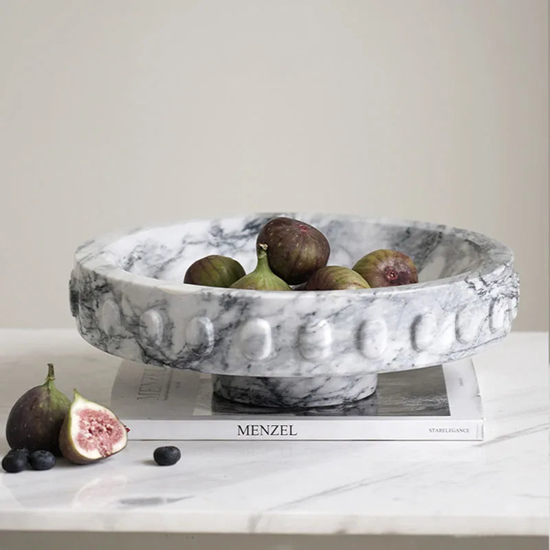 Circular Ring Edge White Black Marble Fruit Plate F