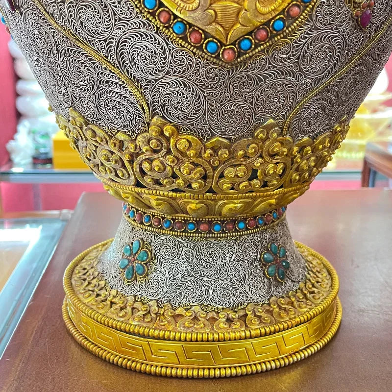 Nepal filigree vase copper gilt silver jewelry ornament