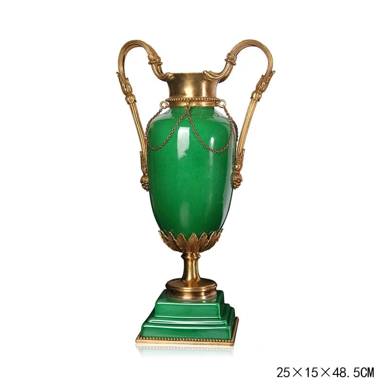 Decorative green vase with gold accents - Luxury Home decor 