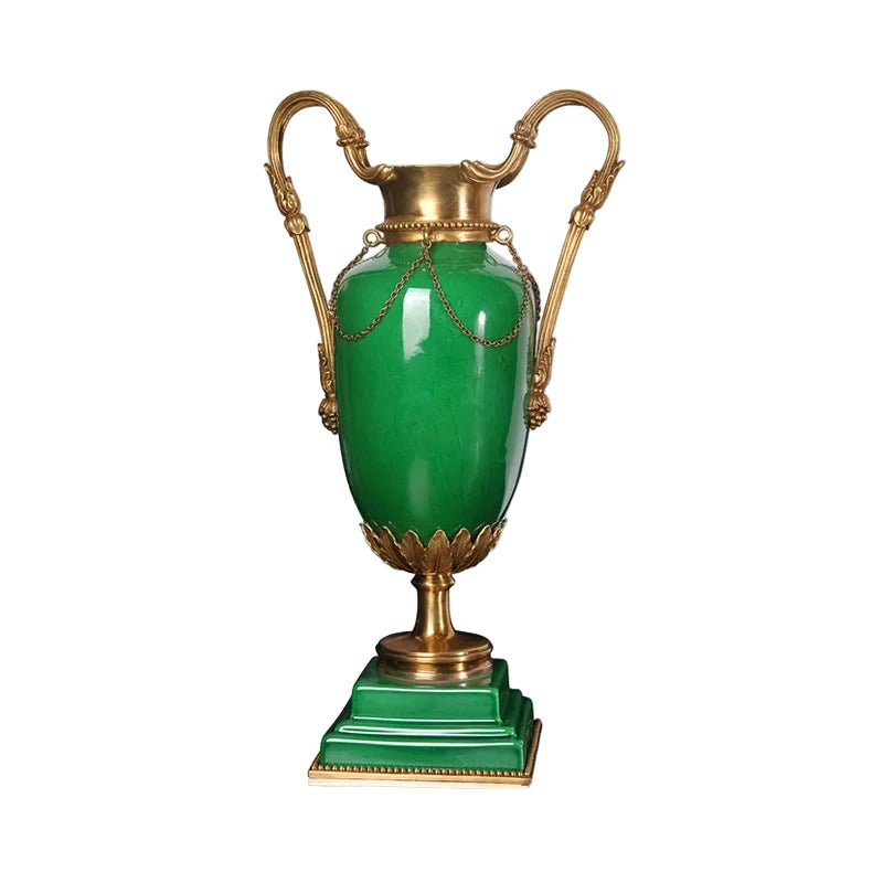 Decorative table lamp with green base and beige shade - Luxury home decor 