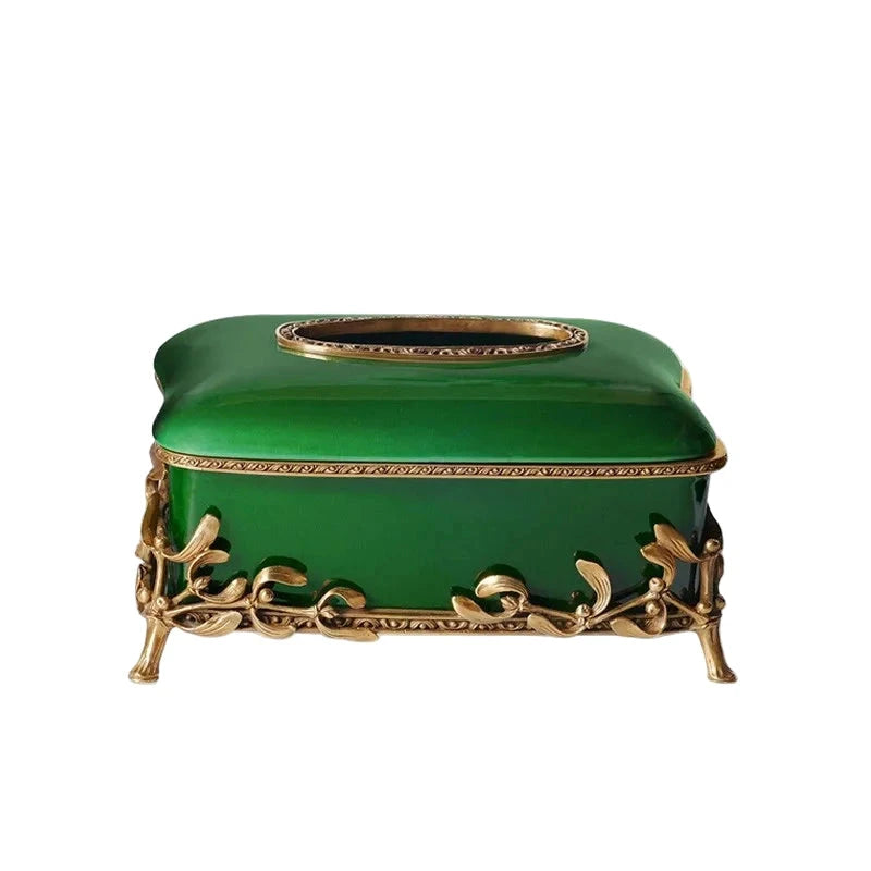 Green tissue box with gold decorative elements - Luxury rnament set for Luxury home decor 
