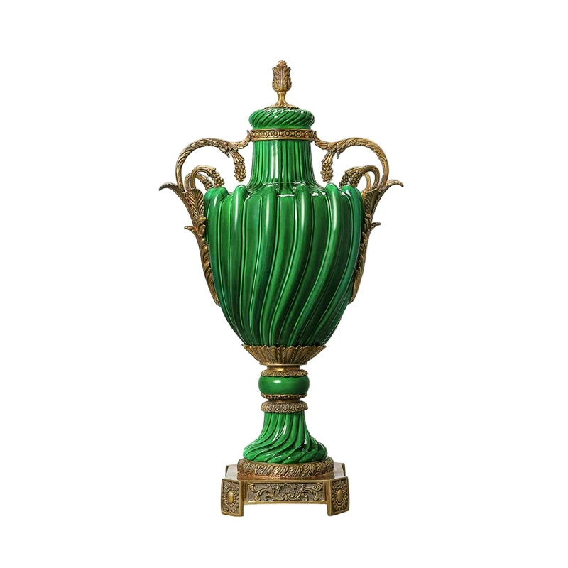 Luxuy Decorative green urn with gold accents - elgant home decr - interier design 