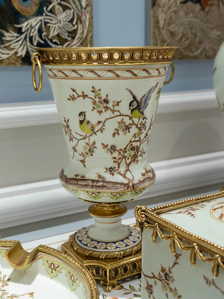 Hand-painted French luxury porcelain with brass decoration Ornaments