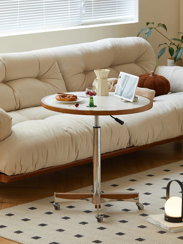 Retro solid wood round table with rollers
