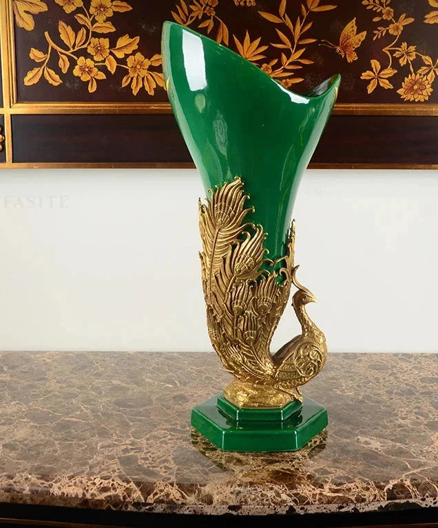 Brass with ceramic vase, pot, decoration ornament