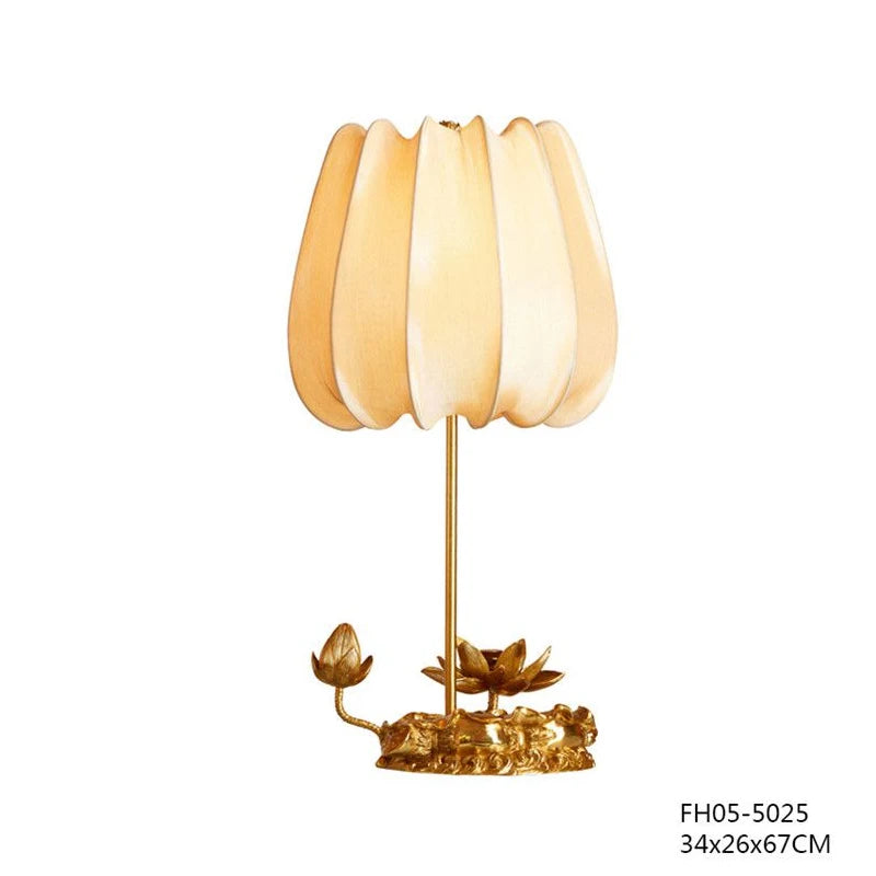 French Luxury Copper Lotus Leaf Shape Table Lamp