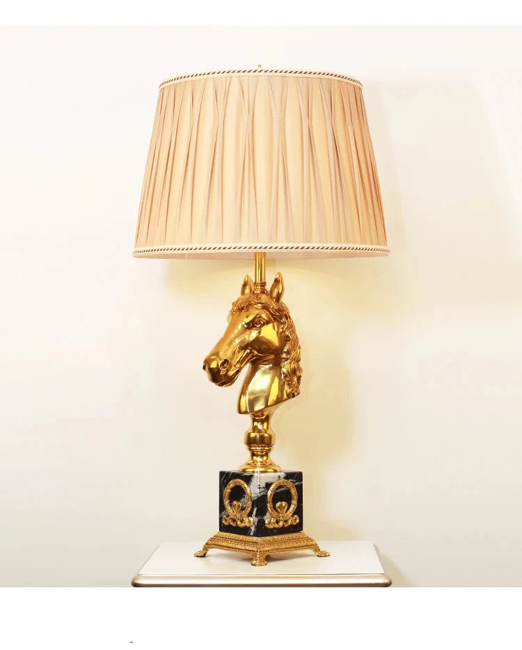 French Full Copper Horse Head Table Lamp