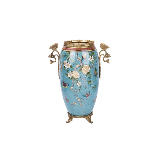 Blue painted porcelain with brass decoration Ornaments