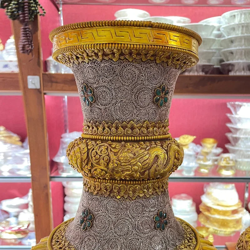 Nepal filigree vase copper gilt silver jewelry ornament