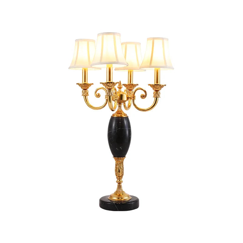 European 4 Lights Brass Fabric Table Lamp