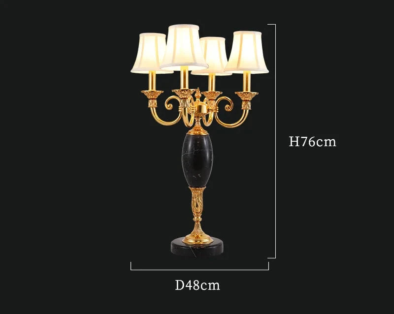 European 4 Lights Brass Fabric Table Lamp