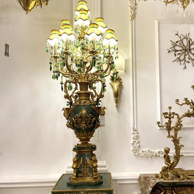 Luxury Bronze Floor Lamp with Marble Base – European Style Decorative Lighting